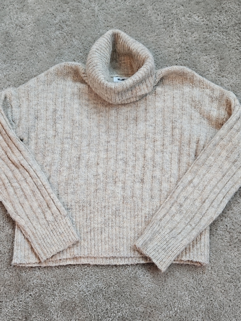 William Rast Cream Ribbed Turtleneck Sweater